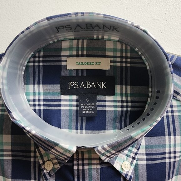 Small Casual Blue Plaid Shirt Jos A Bank S New Mens Size Sleeve Button Front Nwt - Picture 11 of 17